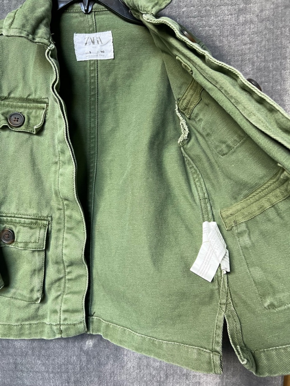 Zara Toddler Girl Utility Jacket Size 5 Olive Green Button Closure Casual Travel - Picture 4 of 15